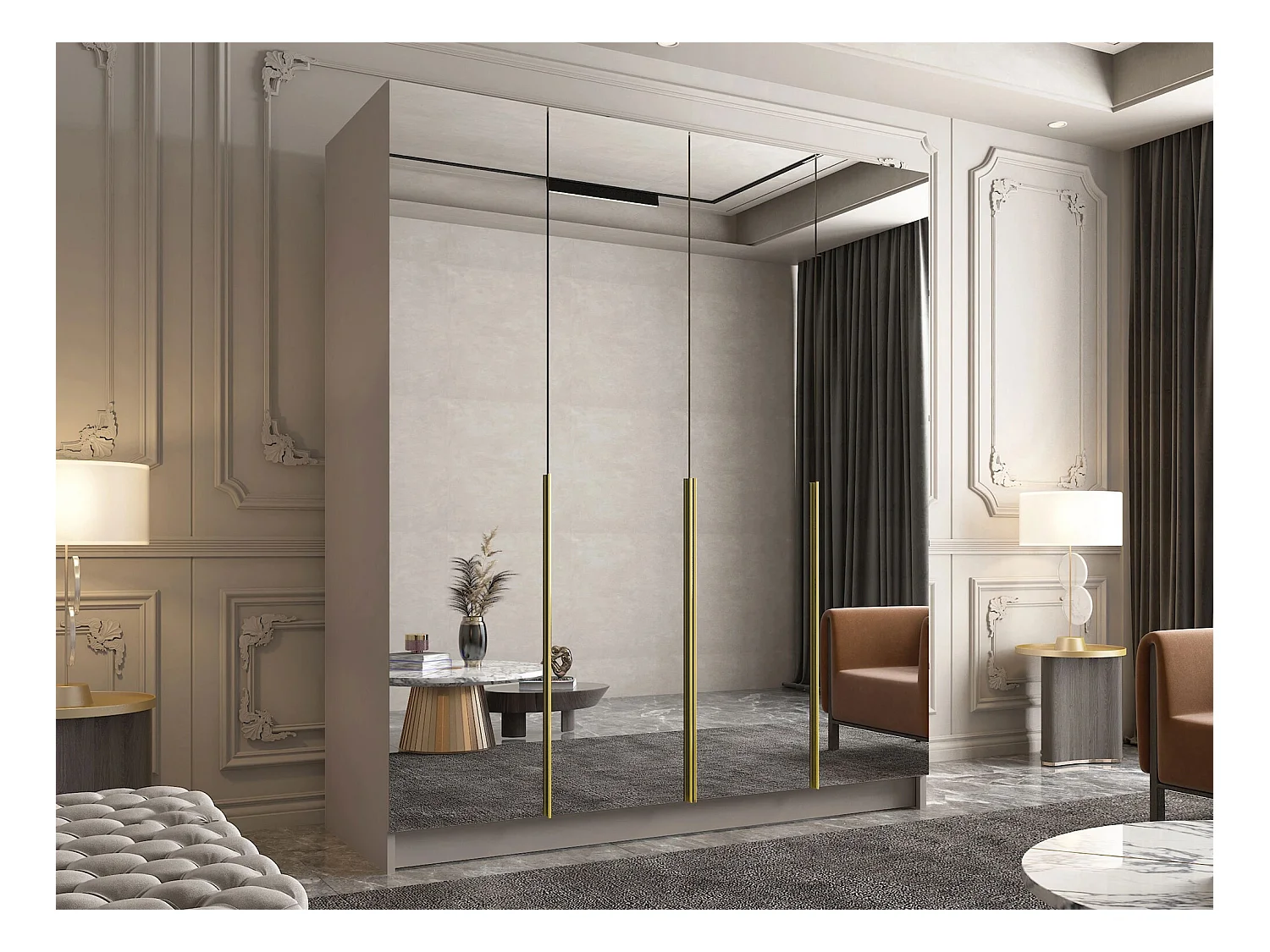 Armoire Closico 190, Cachemire|Doré, 215x200x58cm, Portes d'armoire: Avec des charnières