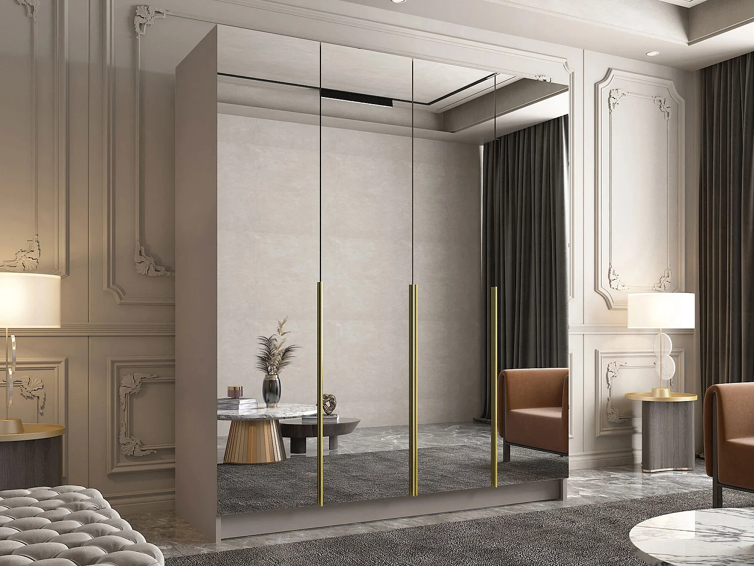 Armario Closico 190, Cachemira|Dorado, 215x200x58cm, Puertas de armario: Con bisagras