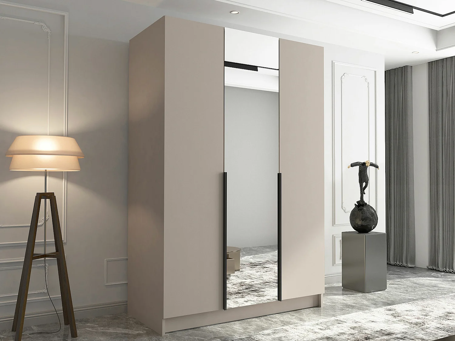 Armoire Closico 197, Noir|Cachemire, 215x150x58cm, Portes d'armoire: Avec des charnières