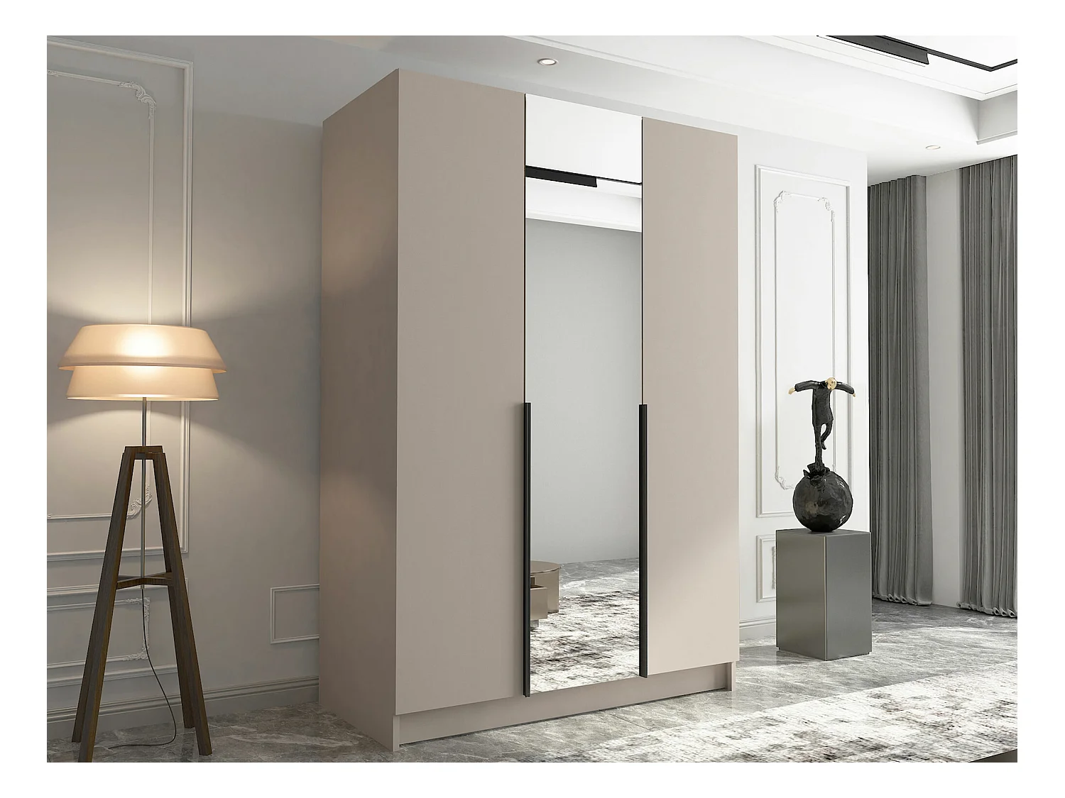 Armario Closico 197, Negro|Cachemira, 215x150x58cm, Puertas de armario: Con bisagras