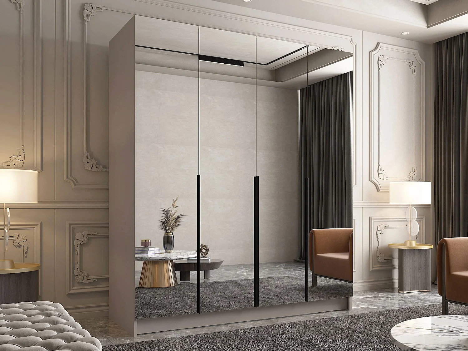 Armoire Closico 190, Noir|Cachemire, 215x200x58cm, Portes d'armoire: Avec des charnières