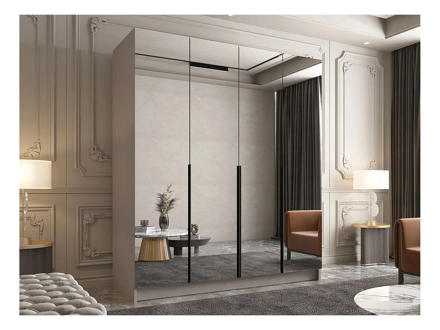 Armoire Closico 190, Cachemire|Noir, 215x200x58cm, Portes d'armoire: Avec des charnières