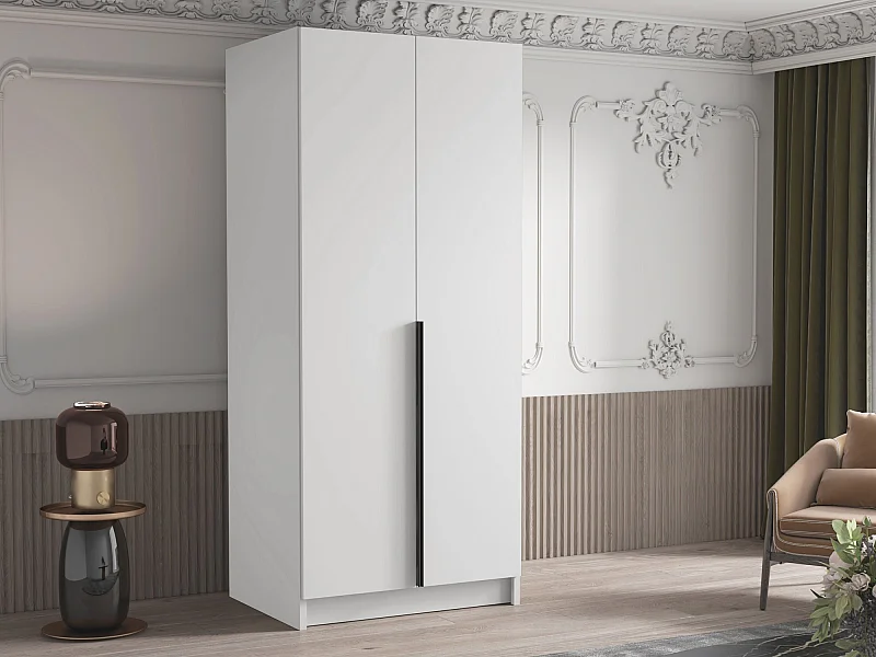 Armadio Closico 195, Bianco|Nero, 215x100x58cm, Porte armadi: Battenti
