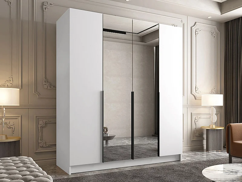 Armario Closico 191, Negro|Blanco, 215x200x58cm, Puertas de armario: Con bisagras