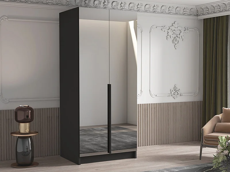 Armario Closico 193, Negro, 215x100x58cm, Puertas de armario: Con bisagras