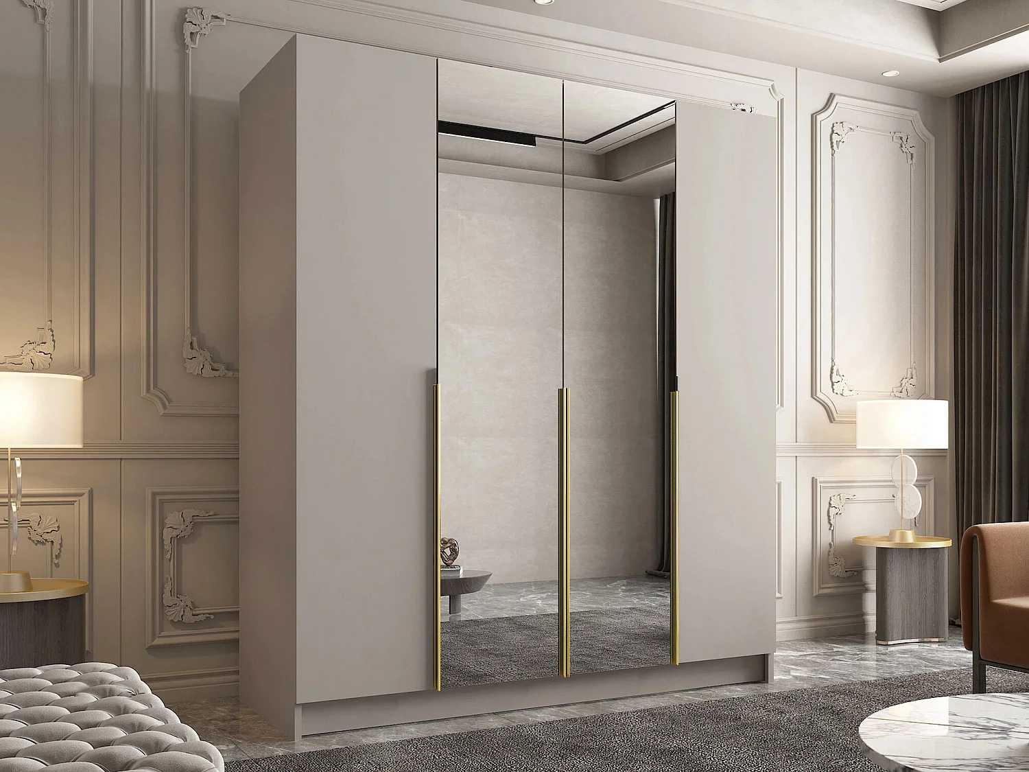 Armario Closico 191, Cachemira|Dorado, 215x200x58cm, Puertas de armario: Con bisagras