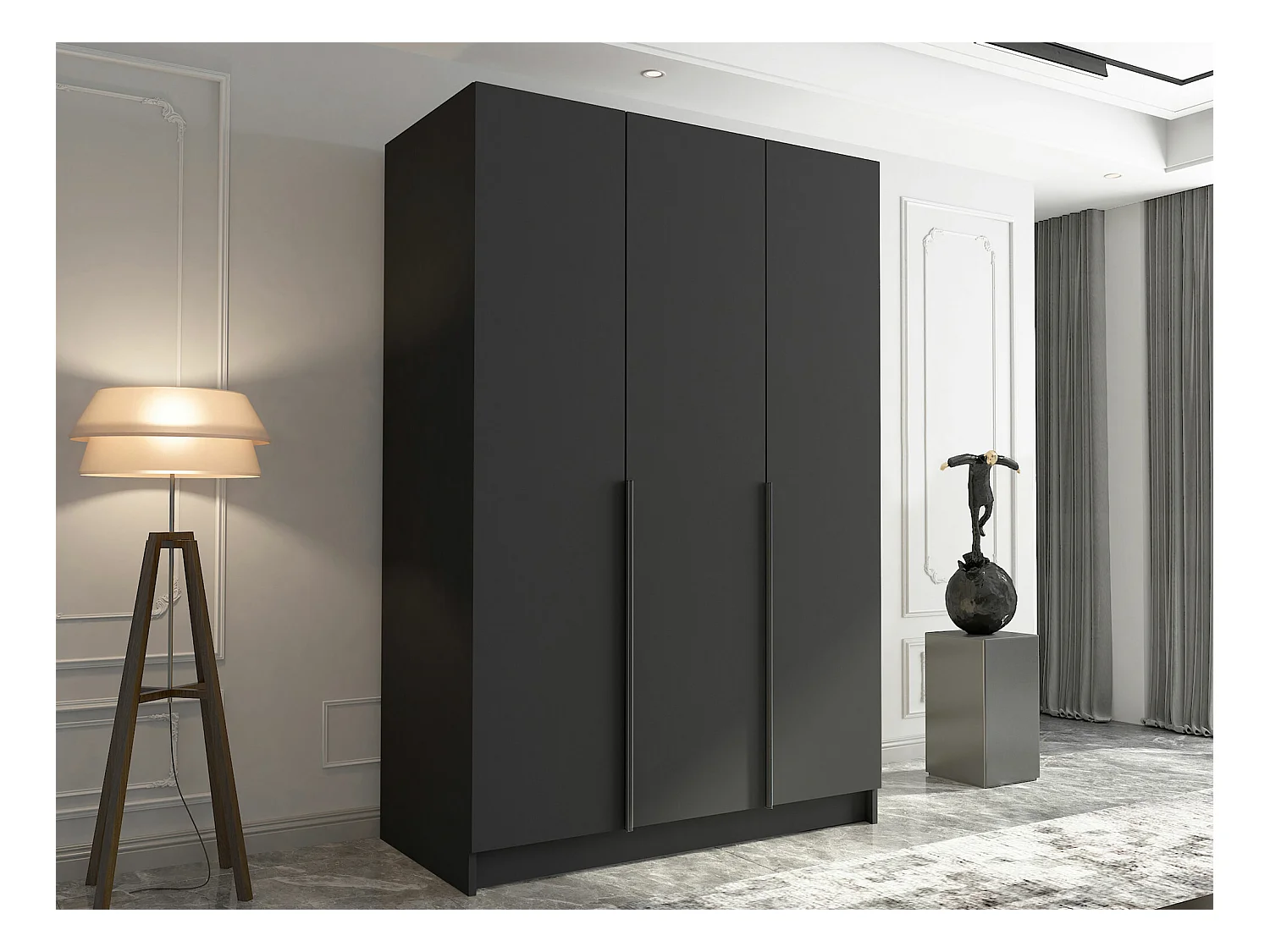 Armoire Closico 198, Noir, 215x150x58cm, Portes d'armoire: Avec des charnières