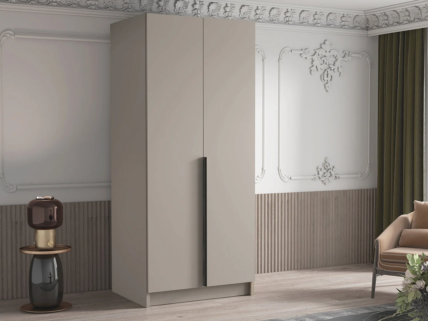 Armoire Closico 195, Cachemire|Noir, 215x100x58cm, Portes d'armoire: Avec des charnières