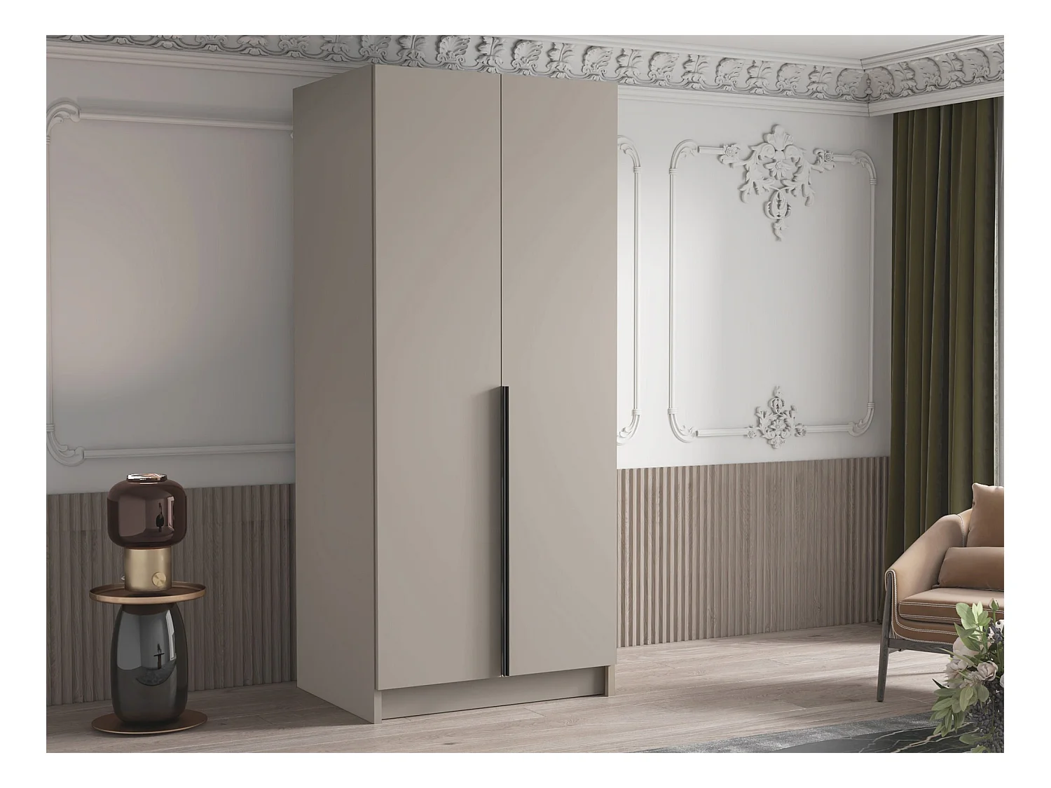 Guardaroba Closico 195, Nero|Cachemire, 215x100x58cm, Porte guardaroba: Battenti