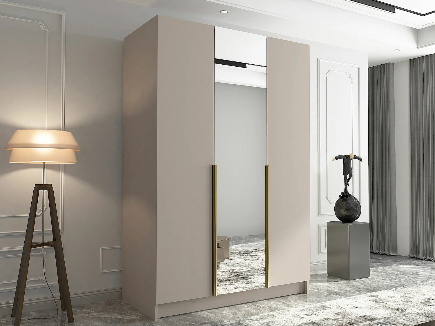 Armoire Closico 197, Doré|Cachemire, 215x150x58cm, Portes d'armoire: Avec des charnières