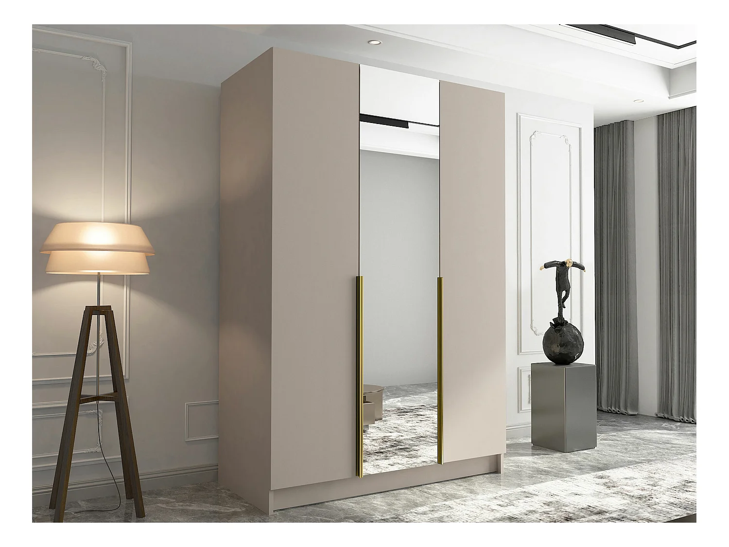 Armario Closico 197, Dorado|Cachemira, 215x150x58cm, Puertas de armario: Con bisagras