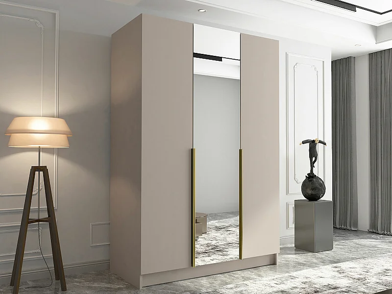 Armoire Closico 197, Cachemire|Doré, 215x150x58cm, Portes d'armoire: Avec des charnières