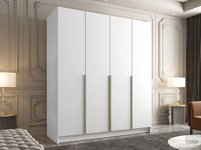 Armario Closico 192, Blanco|Dorado, 215x200x58cm, Puertas de armario: Con bisagras