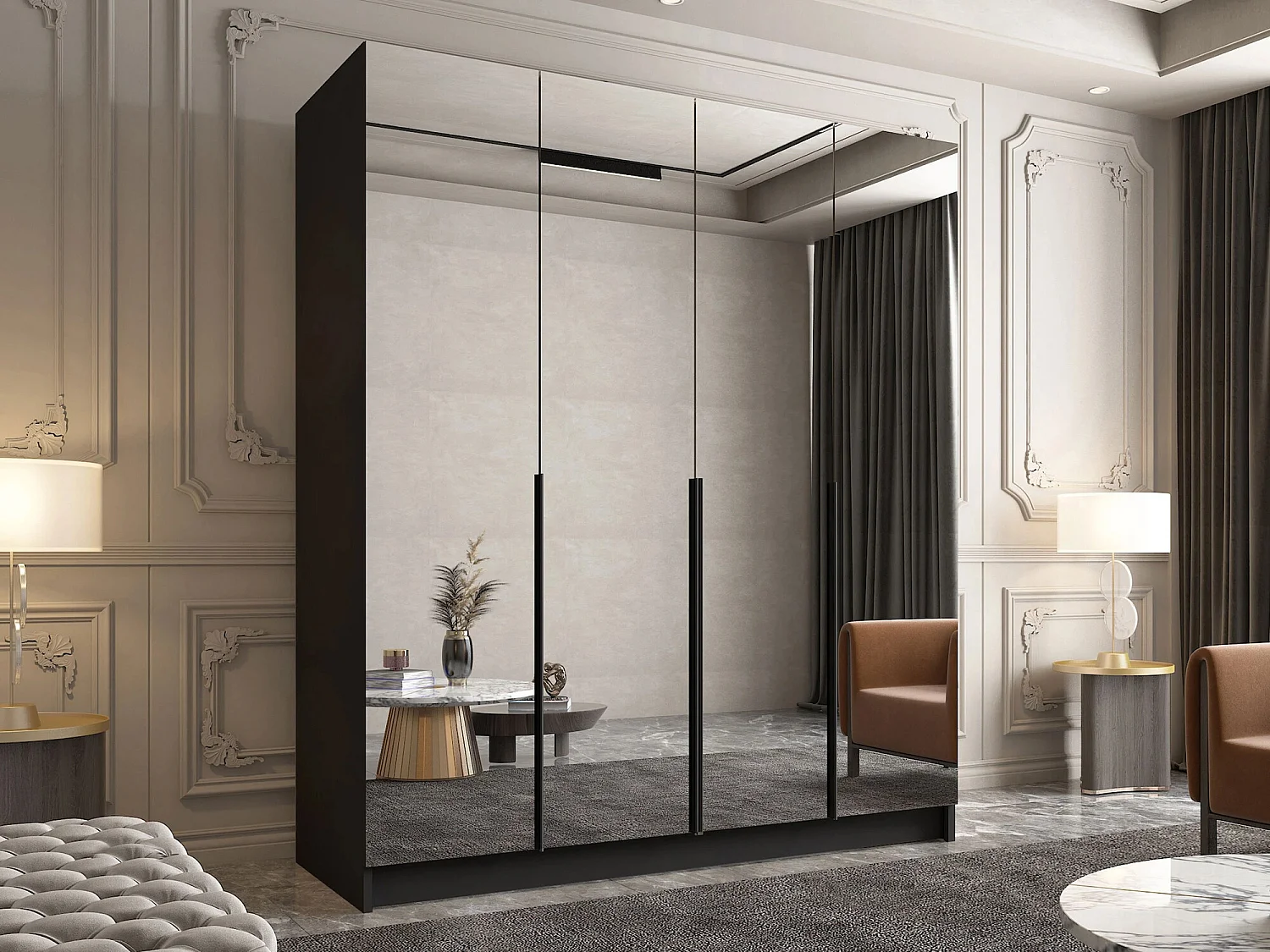 Armoire Closico 190, Noir, 215x200x58cm, Portes d'armoire: Avec des charnières