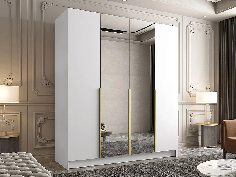 Armario Closico 191, Dorado|Blanco, 215x200x58cm, Puertas de armario: Con bisagras