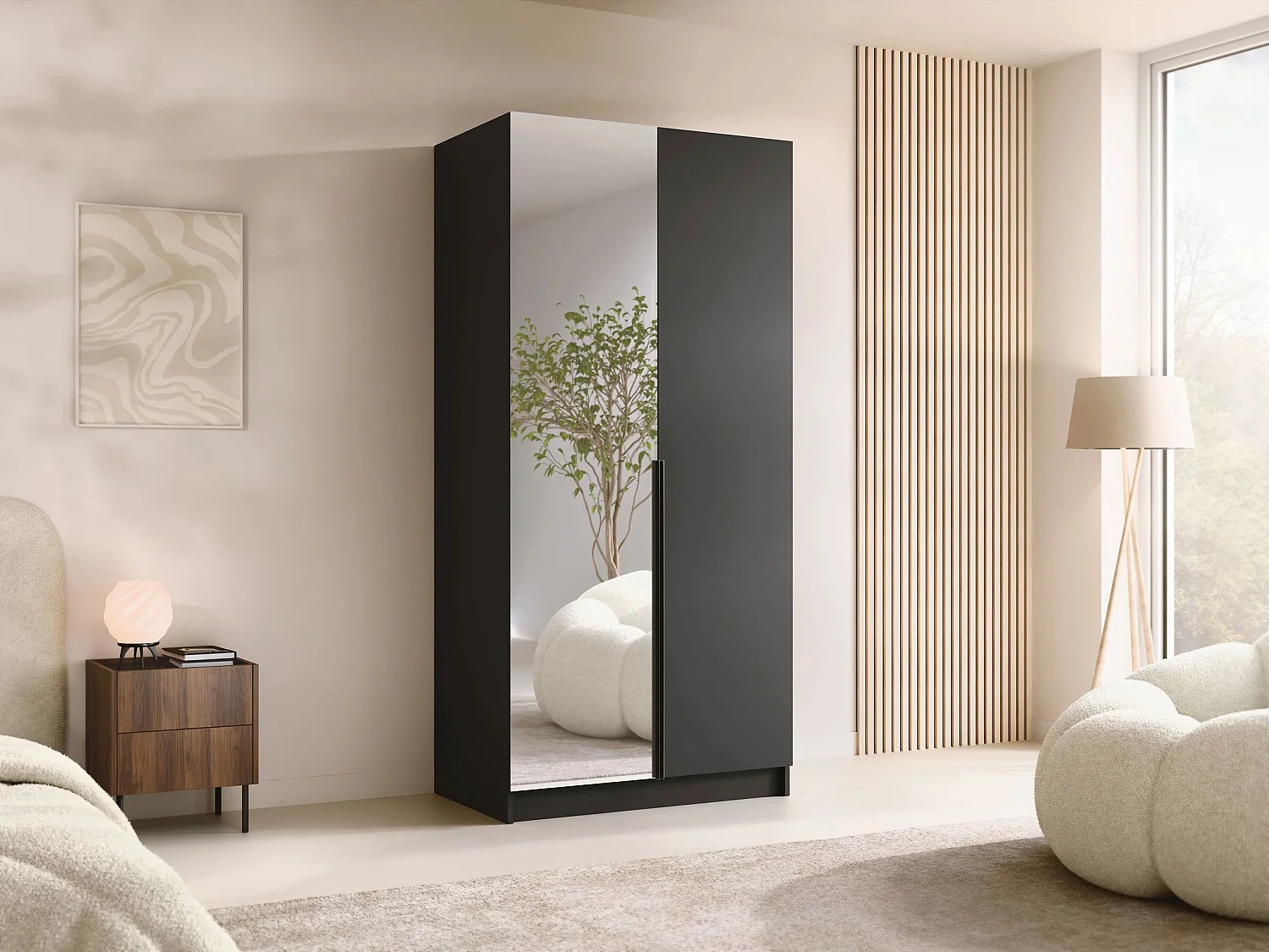Armoire Closico Staton II, Noir, 215x100x58cm, Portes d'armoire: Avec des charnières
