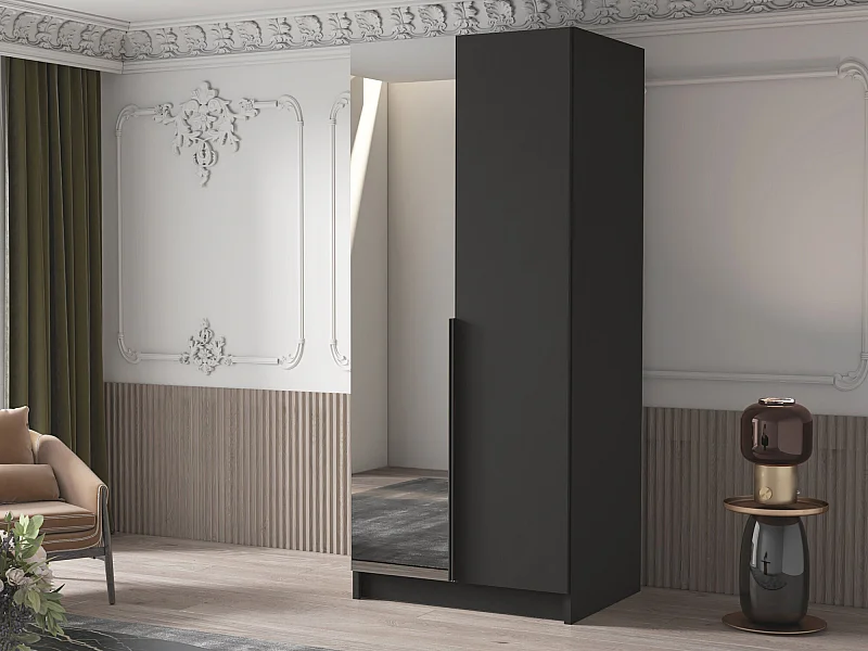 Armoire Closico 194, Noir, 215x100x58cm, Portes d'armoire: Avec des charnières