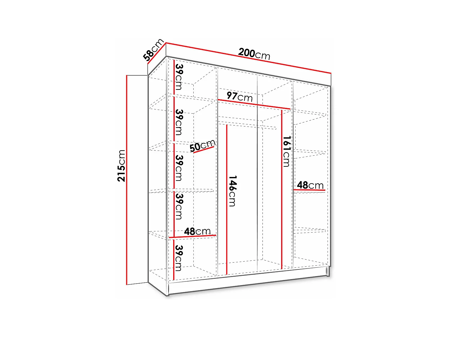 Armoire Closico 190, Blanc|Doré, 215x200x58cm, Portes d'armoire: Avec des charnières