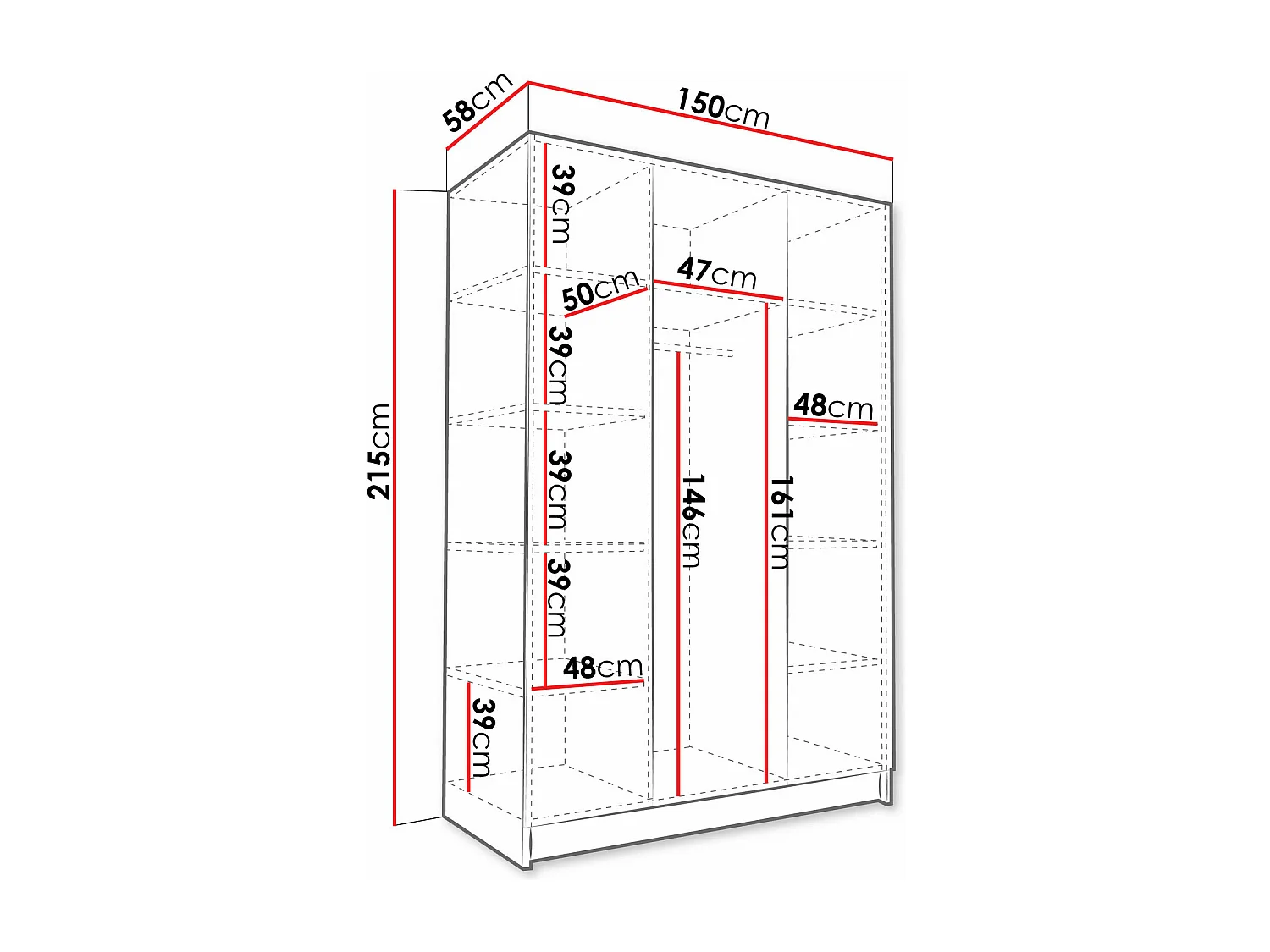 Armoire Closico 196, Doré|Noir, 215x150x58cm, Portes d'armoire: Avec des charnières