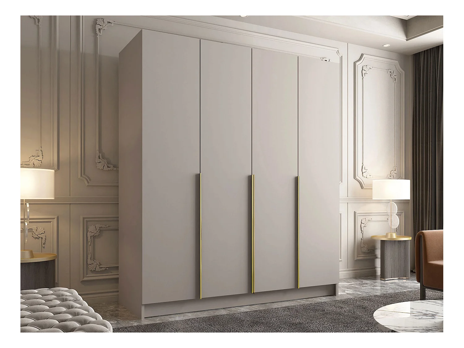 Armoire Closico 192, Doré|Cachemire, 215x200x58cm, Portes d'armoire: Avec des charnières