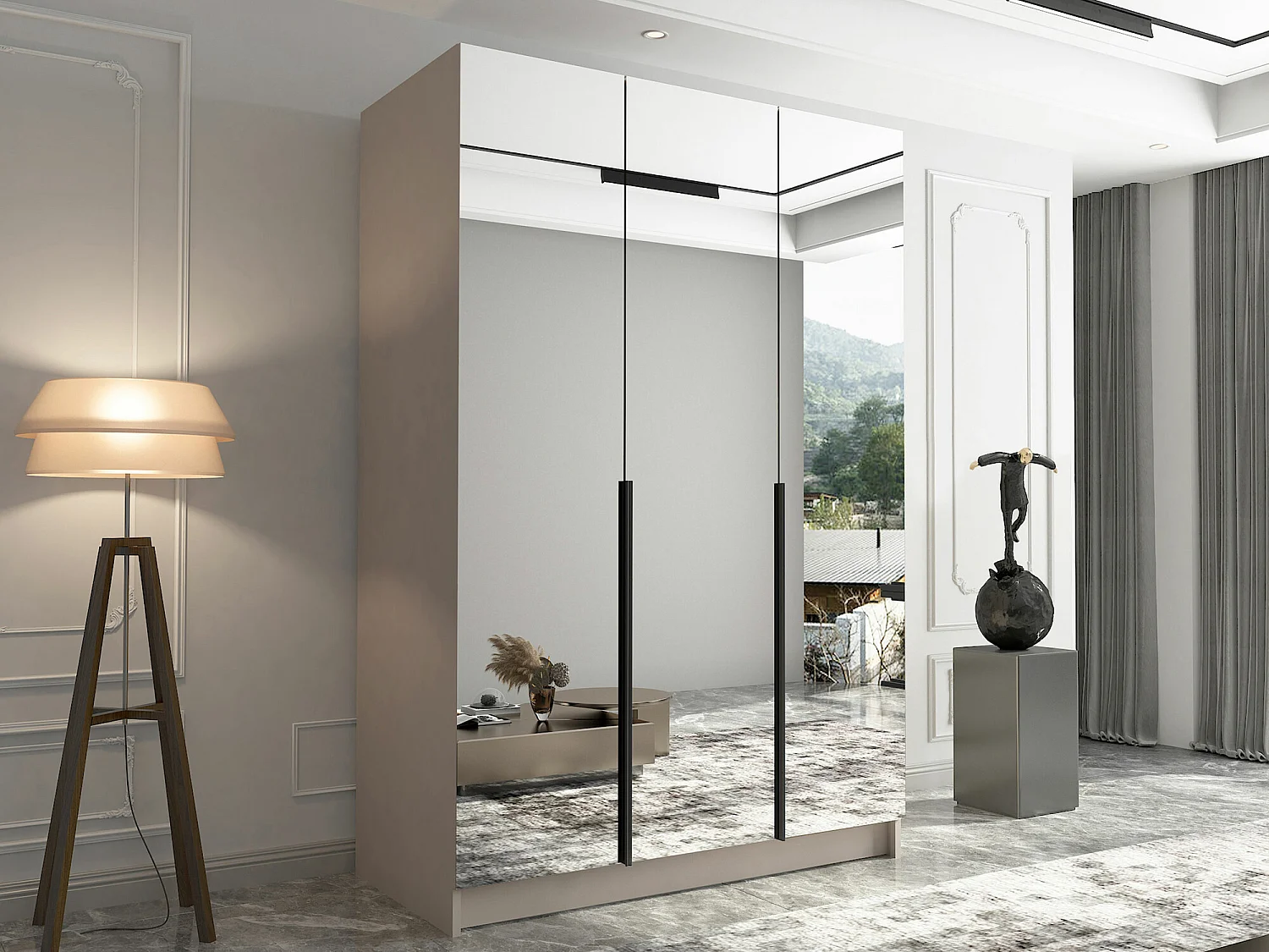 Armoire Closico 196, Cachemire|Noir, 215x150x58cm, Portes d'armoire: Avec des charnières