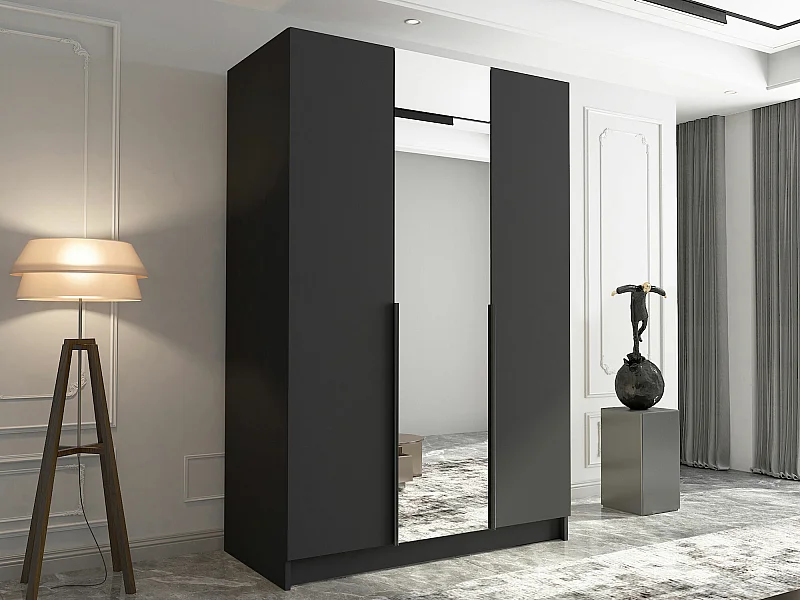 Armoire Closico 197, Noir, 215x150x58cm, Portes d'armoire: Avec des charnières