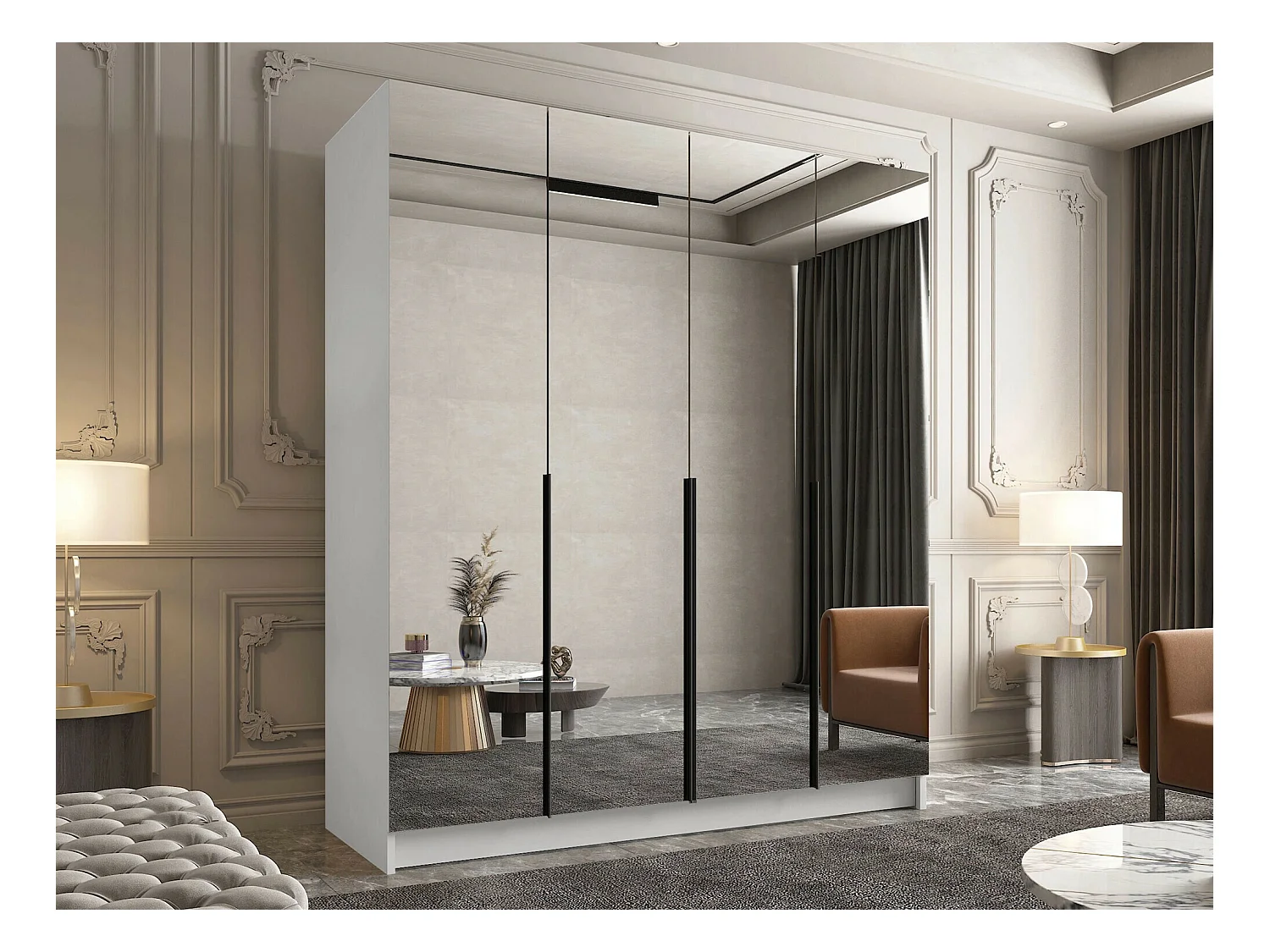 Armoire Closico 190, Noir|Blanc, 215x200x58cm, Portes d'armoire: Avec des charnières