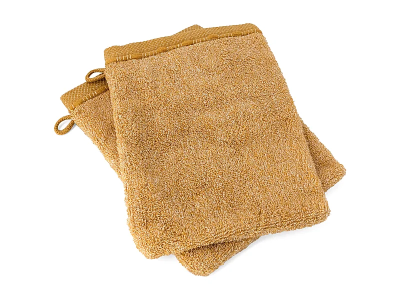 Lot de 2 gants de toilette coton 16x21cm VIVID jaune Miel
