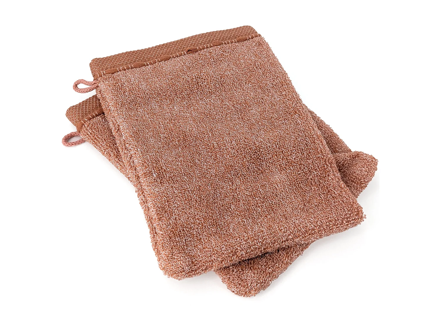 Lot de 2 gants de toilette coton 16x21cm VIVID marron Terre cuite