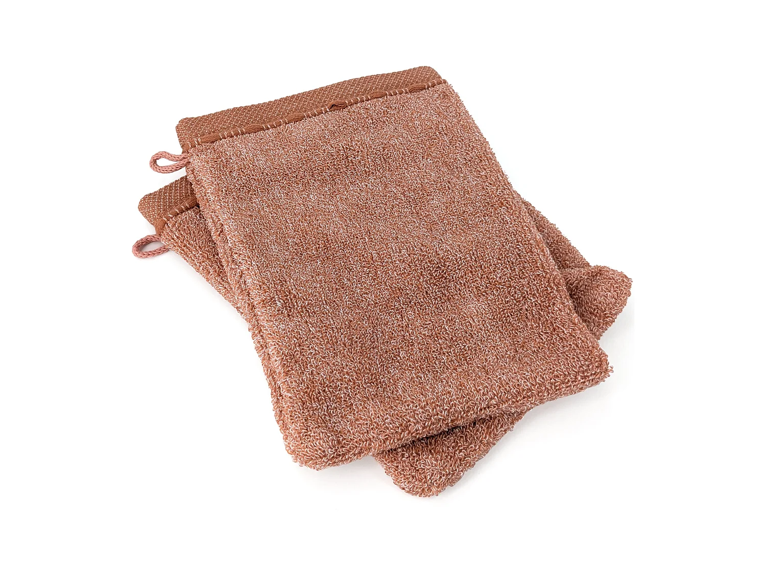 Lot de 2 gants de toilette coton 16x21cm VIVID marron Terre cuite