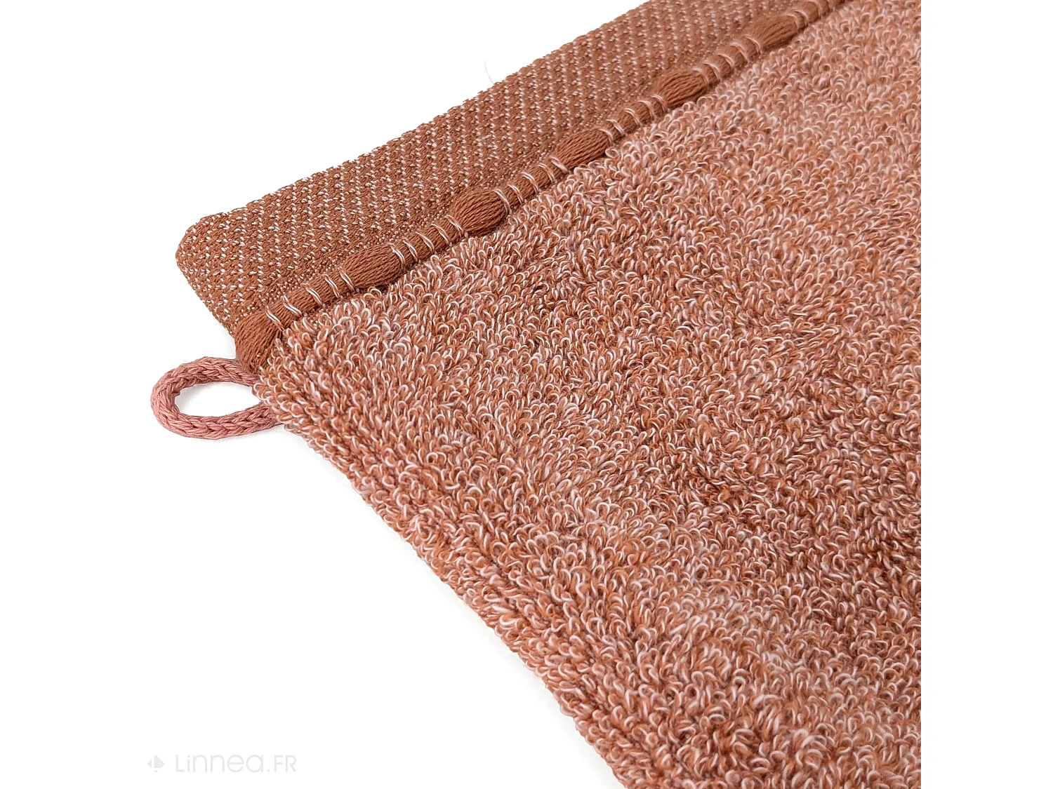 Lot de 2 gants de toilette coton 16x21cm VIVID marron Terre cuite