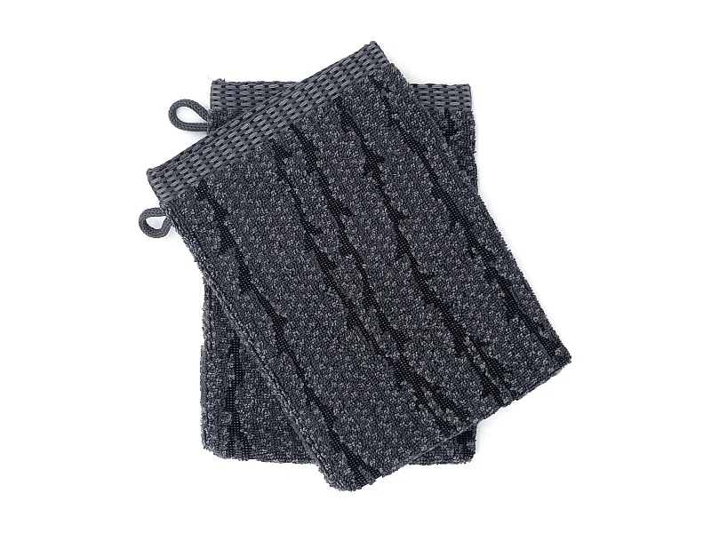 Lot de deux gants de toilette 16x21 cm pur coton collection OSAKA feuillage gris