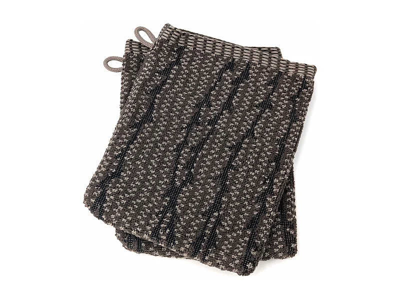 Lot de deux gants de toilette 16x21 cm pur coton collection OSAKA feuillage marron