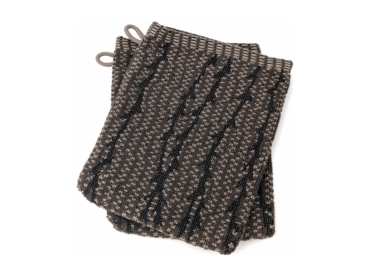 Lot de deux gants de toilette 16x21 cm pur coton collection OSAKA feuillage marron