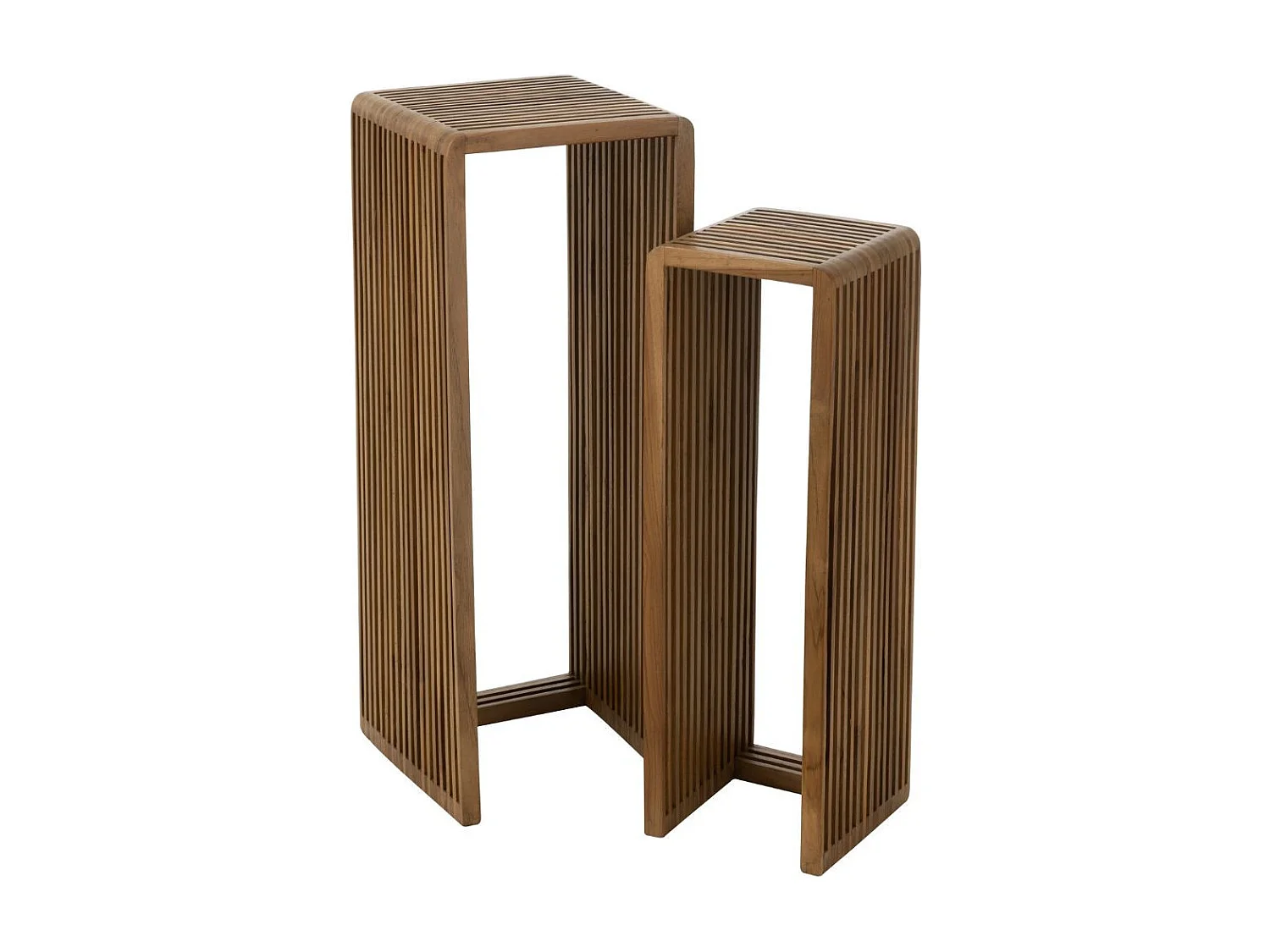 Consola cúbica nido de teca – juego de 2 muebles