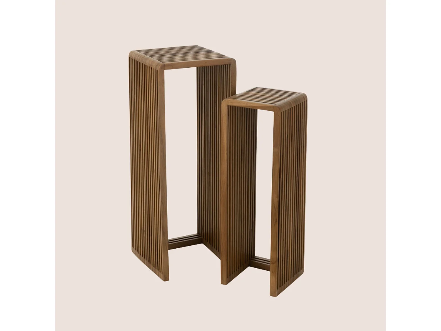 Consola cúbica nido de teca – juego de 2 muebles