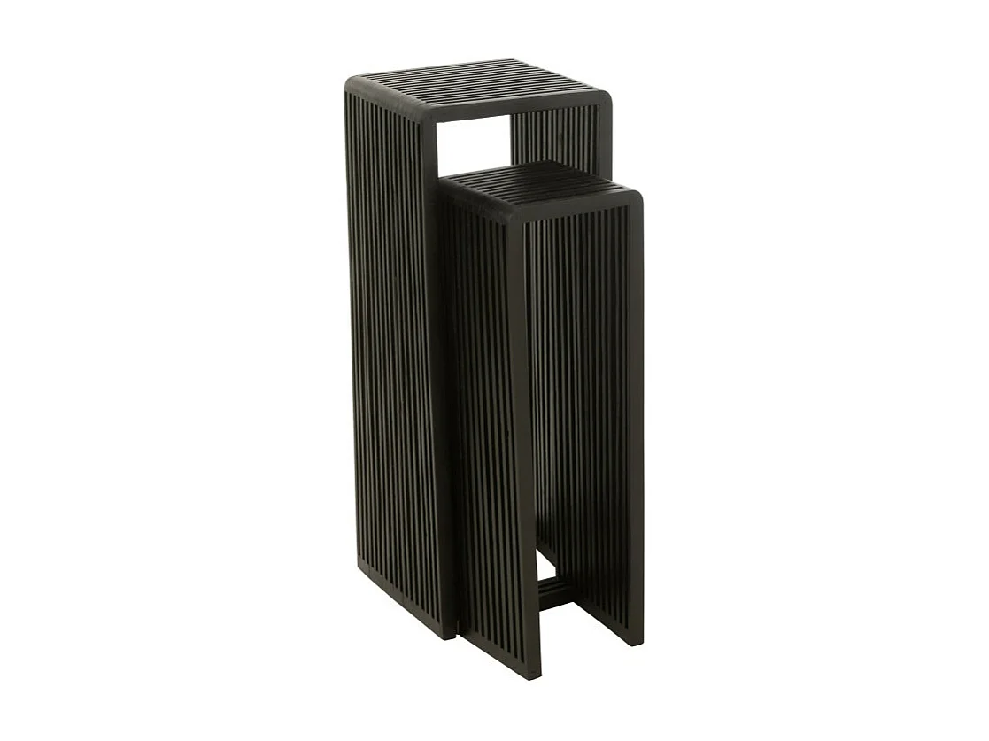 Lot de 2 Tables d'Appoint en Bois "Teck" 88cm Noir