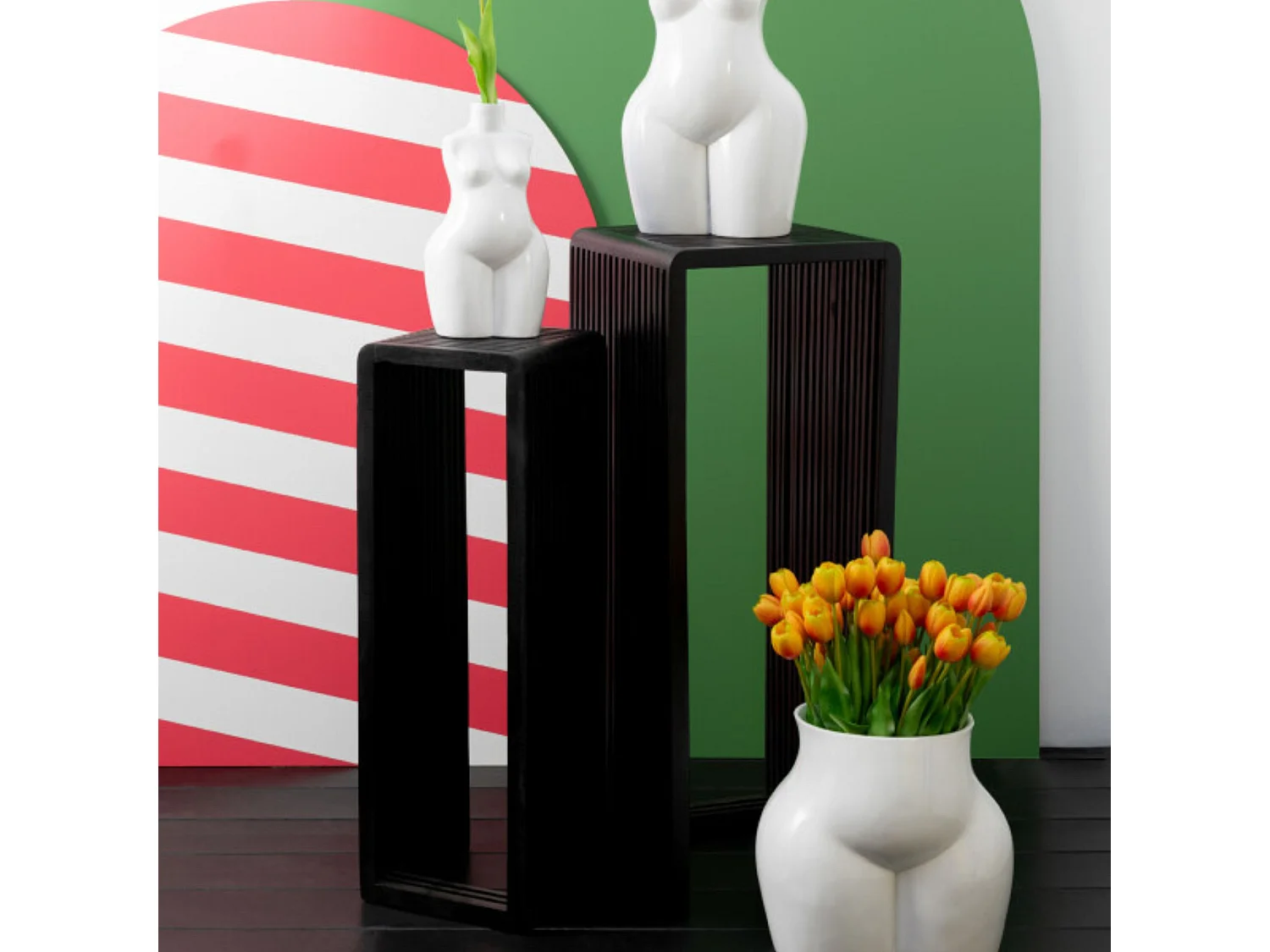 Lot de 2 Tables d'Appoint en Bois "Teck" 88cm Noir