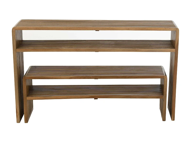 Consola con estantería nido de teca – juego de 2 unidades