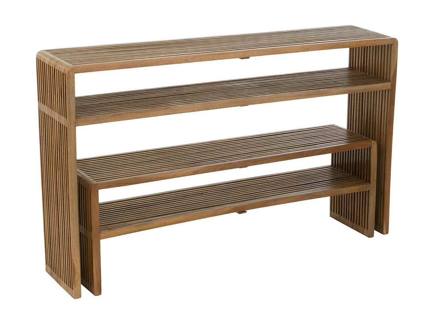 Consola con estantería nido de teca – juego de 2 unidades