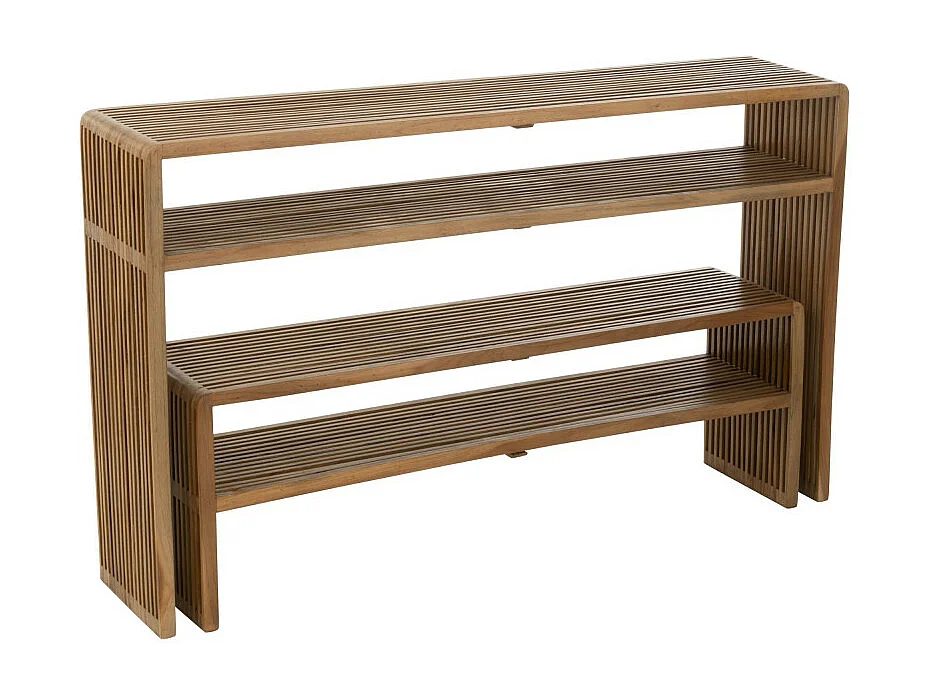 Consola con estantería nido de teca – juego de 2 unidades