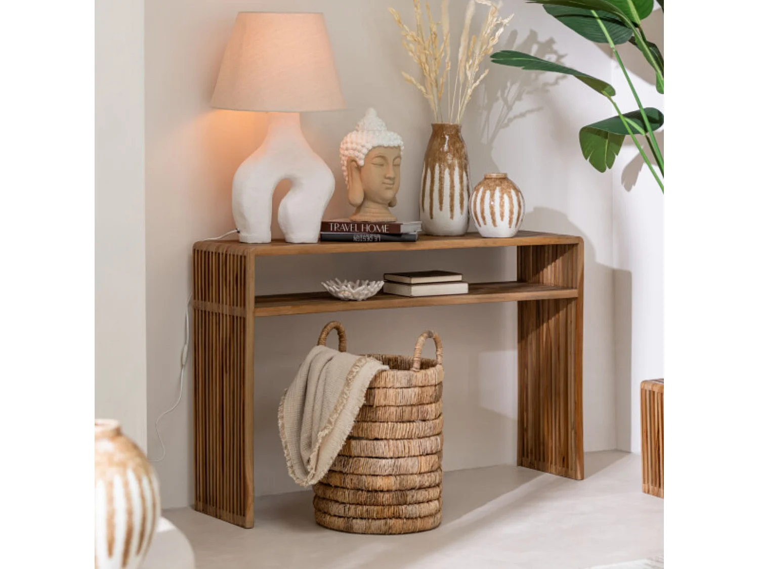 Consola con estantería nido de teca – juego de 2 unidades