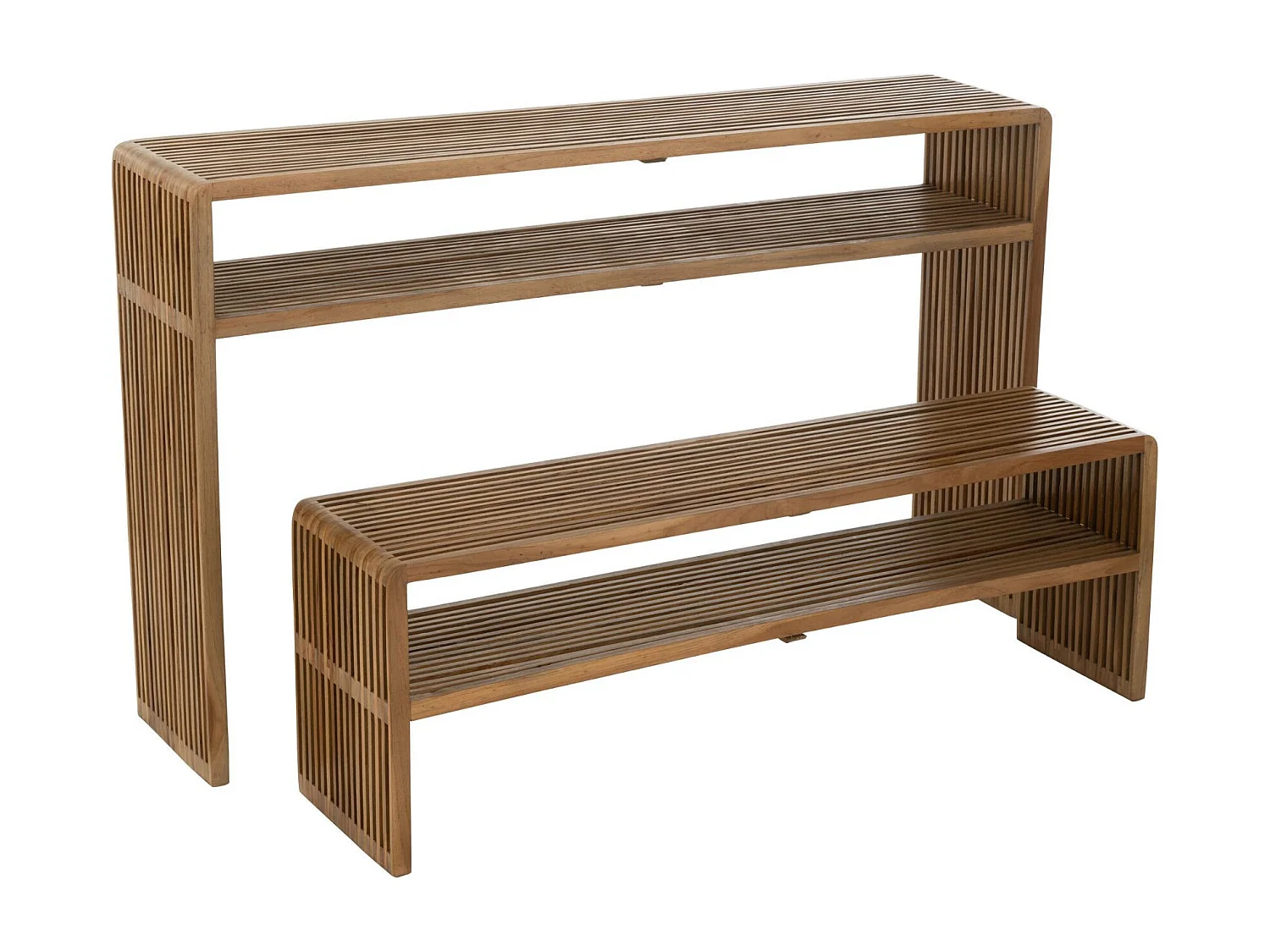 Consola con estantería nido de teca – juego de 2 unidades