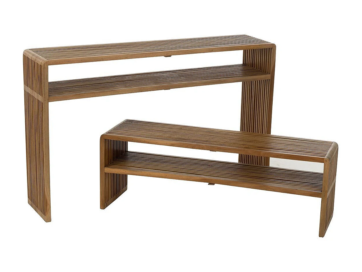 Lot de 2 Consoles en Bois "Teck" 130cm Naturel