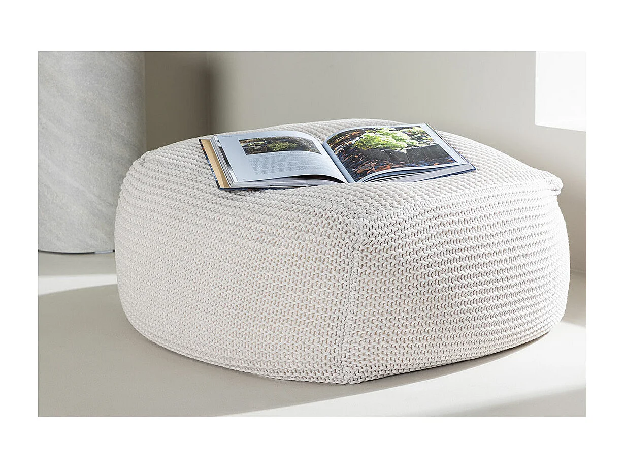 Pouf Effet Crochet "Luca" 60cm Crème