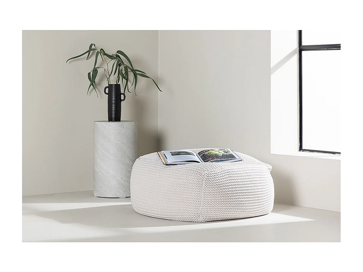 Pouf Effet Crochet "Luca" 60cm Crème