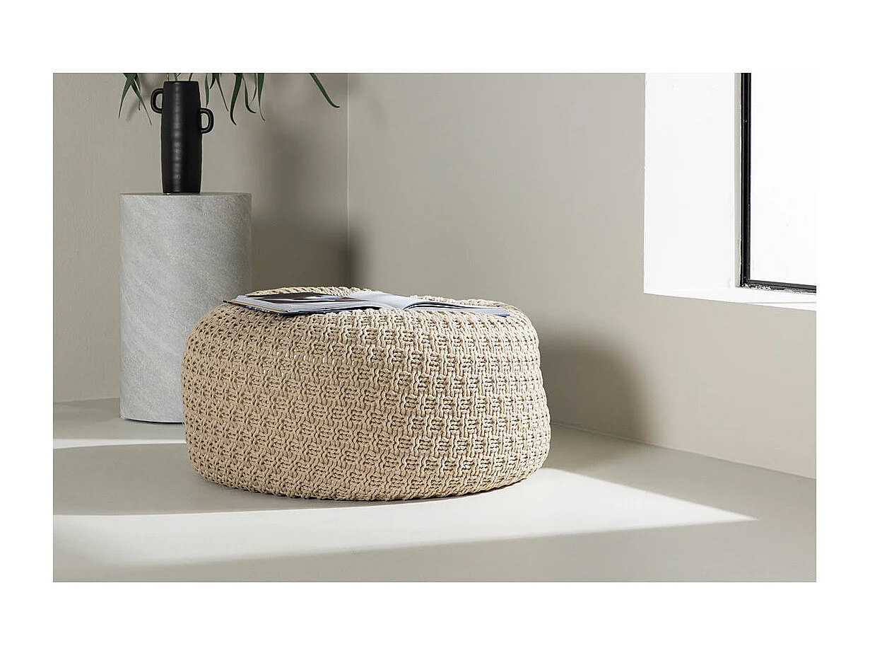Pouf Effet Crochet "Sam" 45cm Beige