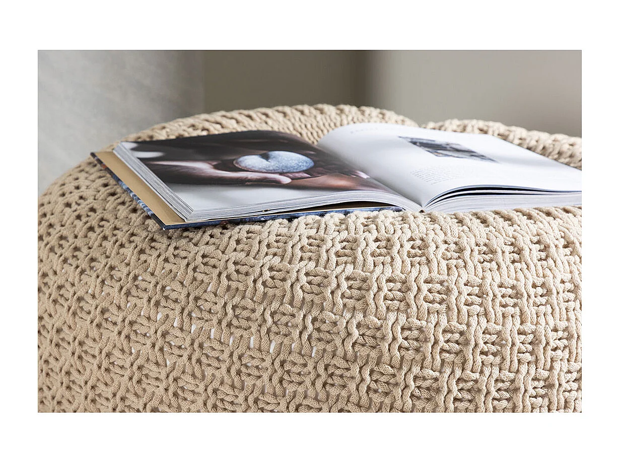 Pouf Effet Crochet "Sam" 45cm Beige
