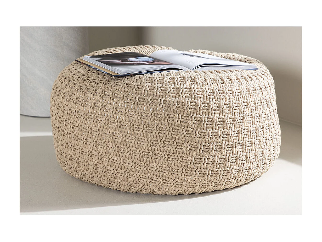 Pouf Effet Crochet "Sam" 45cm Beige