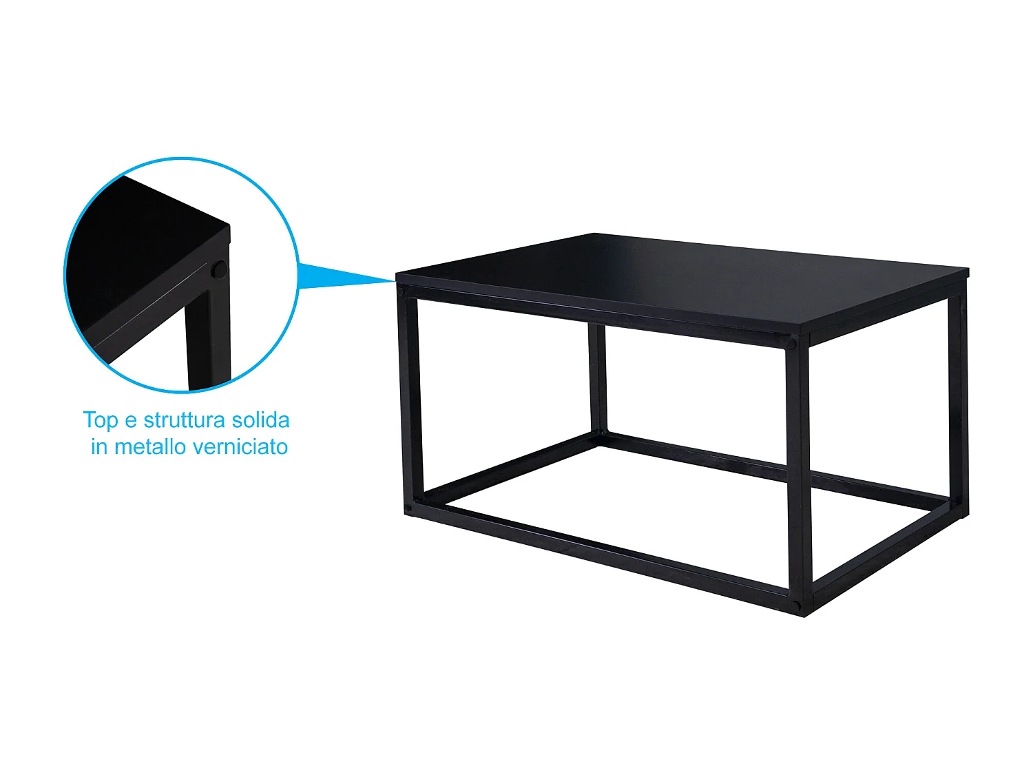 Tavolino da salotto nero, tavolino da caffè mod. Adam